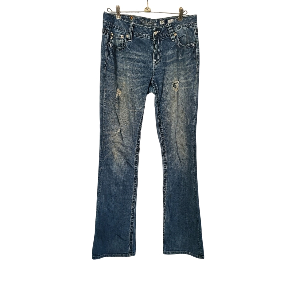 Miss Me Signature Bootcut Jeans Distressed Fleur De Lis Embellished Size 29